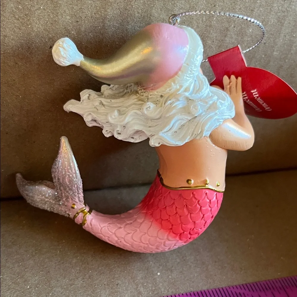 Festive Mermaid Santa Ornaments - Aqua and Pink